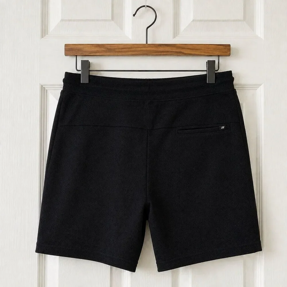 Pull&Bear Men’s Black Athletic Knit Shorts Drawstring Zipper Pockets
